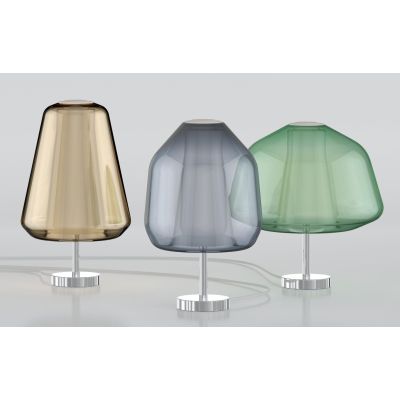 DOUBLE SKIN BETA LUMETTO CON BASE CROMO E DIFFUSORE IN VETRO AMBRA,BLU O TRASPARENTE LAMPADINA ATTACCO E27