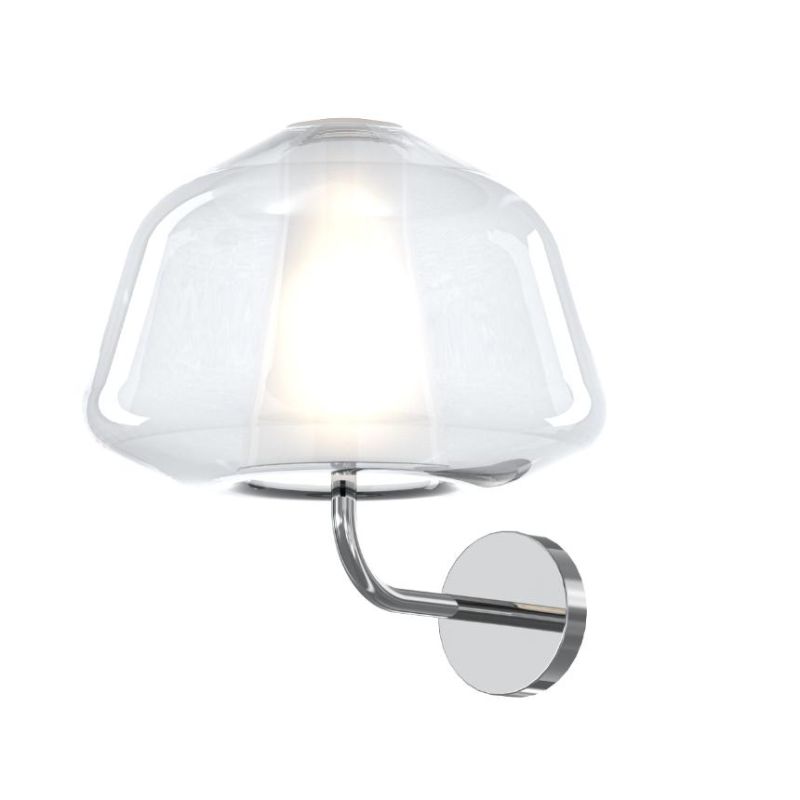 DOUBLE SKIN ALPHA APPLIQUE CON BASE CROMO E DIFFUSORE IN VETRO AMBRA,VERDE O TRASPARENTE LAMPADINA ATTACCO E27