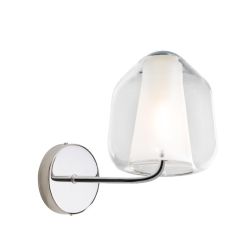 DOUBLE SKIN BETA APPLIQUE CON BASE CROMO E DIFFUSORE IN VETRO AMBRA,BLU O TRASPARENTE LAMPADINA ATTACCO E27