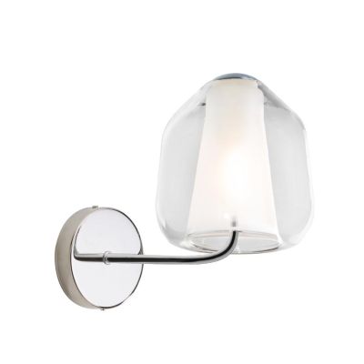 DOUBLE SKIN BETA APPLIQUE CON BASE CROMO E DIFFUSORE IN VETRO AMBRA,BLU O TRASPARENTE LAMPADINA ATTACCO E27