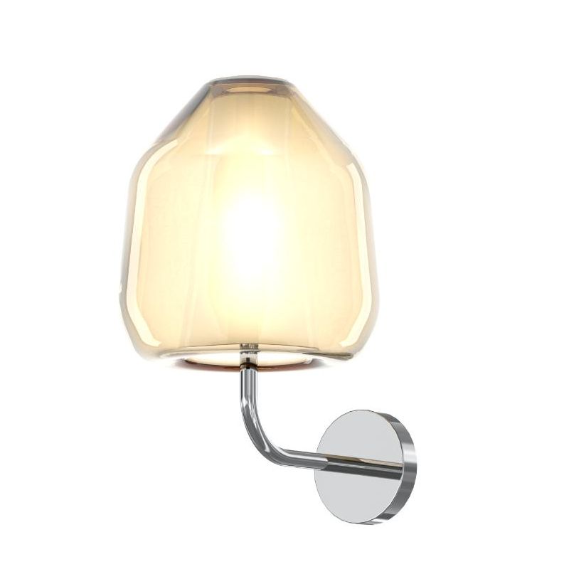 DOUBLE SKIN BETA APPLIQUE CON BASE CROMO E DIFFUSORE IN VETRO AMBRA,BLU O TRASPARENTE LAMPADINA ATTACCO E27