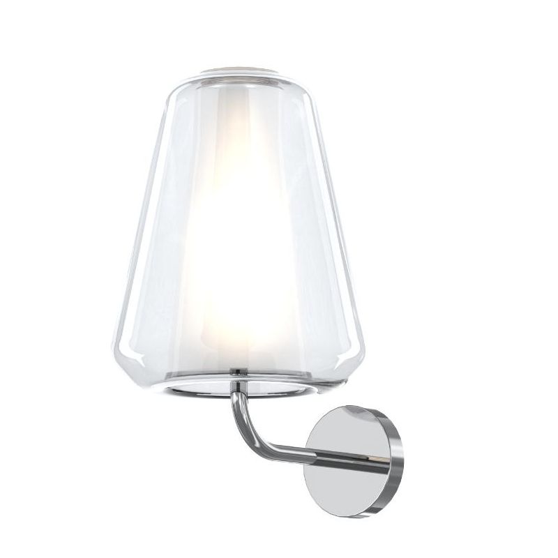 DOUBLE SKIN GAMMA APPLIQUE CON BASE CROMO E DIFFUSORE IN VETRO AMBRA, FUME O TRASPARENTE LAMPADINA ATTACCO E27