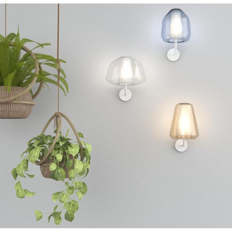 DOUBLE SKIN GAMMA APPLIQUE CON BASE CROMO E DIFFUSORE IN VETRO AMBRA, FUME O TRASPARENTE LAMPADINA ATTACCO E27