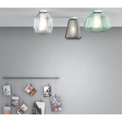 DOUBLE SKIN ALPHA PLAFONIERA CROMO CON DIFFUSORE IN VETRO AMBRA, VERDE O TRASPARENTE LAMPADINA ATTACCO E27