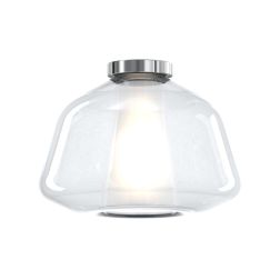 DOUBLE SKIN ALPHA PLAFONIERA CROMO CON DIFFUSORE IN VETRO AMBRA, VERDE O TRASPARENTE LAMPADINA ATTACCO E27