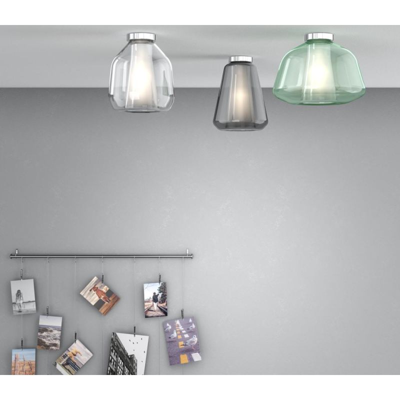 DOUBLE SKIN GAMMA PLAFONIERA CROMO CON DIFFUSORE IN VETRO AMBRA, FUME O TRASPARENTE LAMPADINA ATTACCO E27