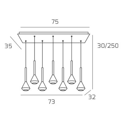AYGO LAMPADARIO A SOSPENSIONE 7 LUCI METALLO BIANCO CON DIFFUSORI DISPONIBILI IN 6 COLORI LAMPADINE ATTACCO GU10