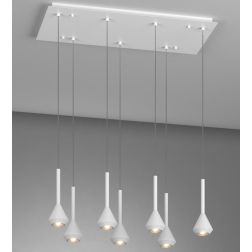 AYGO LAMPADARIO A SOSPENSIONE 7 LUCI METALLO BIANCO CON DIFFUSORI DISPONIBILI IN 6 COLORI LAMPADINE ATTACCO GU10