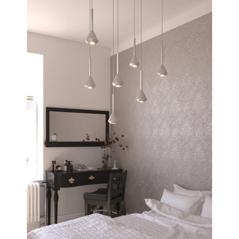 AYGO LAMPADARIO A SOSPENSIONE 7 LUCI METALLO BIANCO CON DIFFUSORI DISPONIBILI IN 6 COLORI LAMPADINE ATTACCO GU10