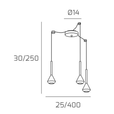 AYGO SOSPENSIONE ROTONDA 3 LUCI DECENTRATA IN METALLO DISPONIBILE IN 6 COLORI LAMPADINE ATTACCO GU10