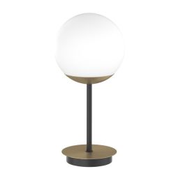 CLEAR LAMPADA DA TAVOLO MODERNA IN METALLO NERO E OTTONE CON DIFFUSORE A SFERA BIANCO LAMPADINA ATTACCO E27 2