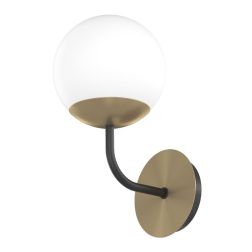 CLEAR APPLIQUE MODERNA IN METALLO NERO E OTTONE CON DIFFUSORE A SFERA BIANCO LAMPADINA ATTACCO E27