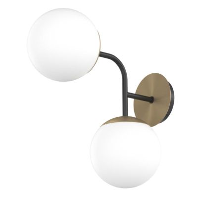 CLEAR APPLIQUE 2 LUCI IN METALLO NERO E OTTONE CON DIFFUSORI A SFERA BIANCO MODERNA LAMPADINA ATTACCO E27