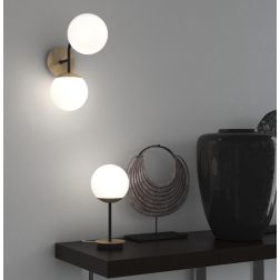 CLEAR APPLIQUE 2 LUCI IN METALLO NERO E OTTONE CON DIFFUSORI A SFERA BIANCO MODERNA LAMPADINA ATTACCO E27 2