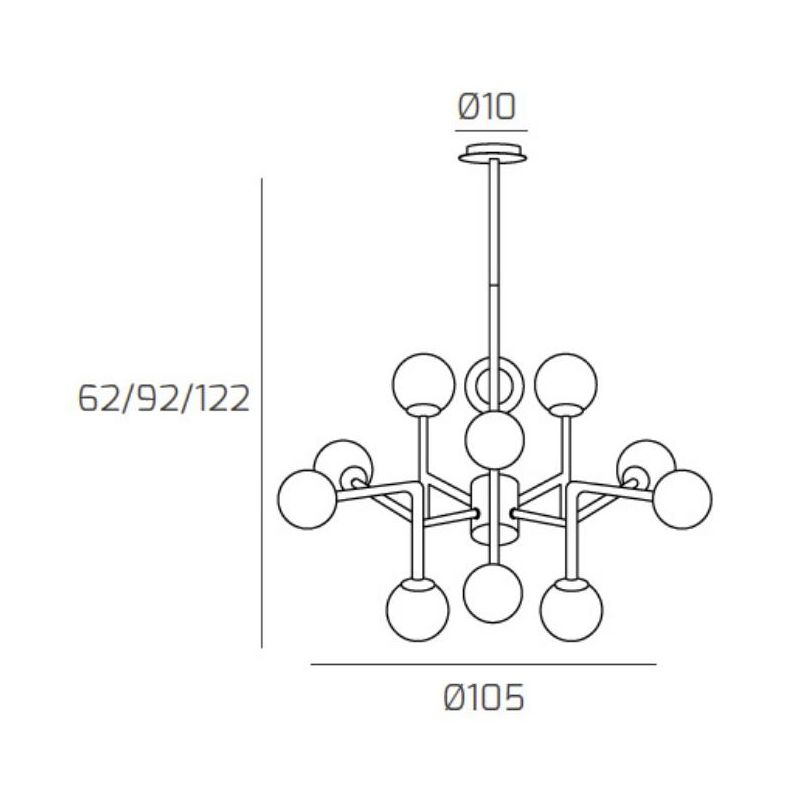 CLEAR LAMPADARIO 12 LUCI IN METALLO NERO E OTTONE CON DIFFUSORI A SFERA BIANCHI MODERNO LAMPADINE ATTACCO E27