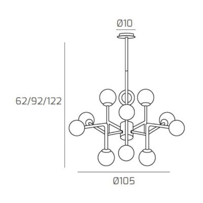 CLEAR LAMPADARIO 12 LUCI IN METALLO NERO E OTTONE CON DIFFUSORI A SFERA BIANCHI MODERNO LAMPADINE ATTACCO E27