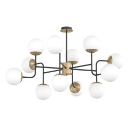 CLEAR LAMPADARIO 12 LUCI IN METALLO NERO E OTTONE CON DIFFUSORI A SFERA BIANCHI MODERNO LAMPADINE ATTACCO E27 2