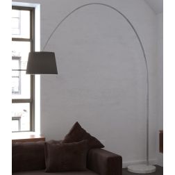 TURNING PIANTANA AD ARCO BASE IN MARMO BIANCO PARALUME A CONO IN TESSUTO BIANCO O NERO LAMPADINA ATTACCO E27