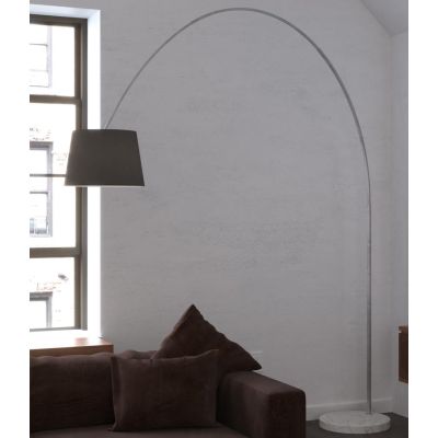 TURNING PIANTANA AD ARCO BASE IN MARMO BIANCO PARALUME A CONO IN TESSUTO BIANCO O NERO LAMPADINA ATTACCO E27