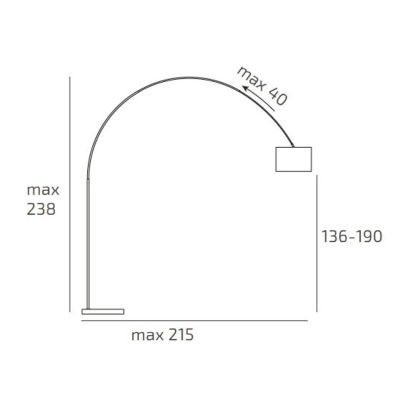 TURNING PIANTANA AD ARCO BASE IN MARMO BIANCO PARALUME A CONO IN TESSUTO BIANCO O NERO LAMPADINA ATTACCO E27