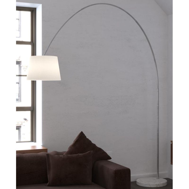 TURNING PIANTANA AD ARCO BASE IN MARMO BIANCO PARALUME A CONO IN TESSUTO BIANCO O NERO LAMPADINA ATTACCO E27
