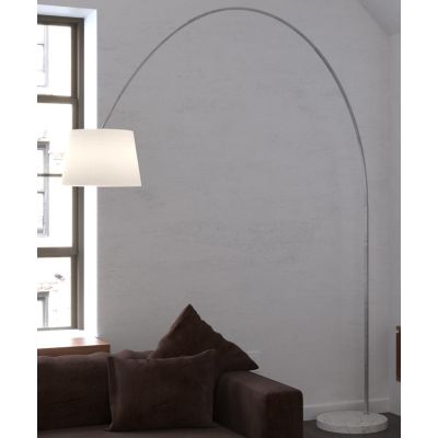 TURNING PIANTANA AD ARCO BASE IN MARMO BIANCO PARALUME A CONO IN TESSUTO BIANCO O NERO LAMPADINA ATTACCO E27