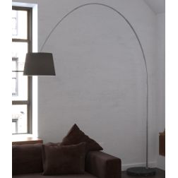 TURNING PIANTANA AD ARCO BASE IN MARMO NERO PARALUME A CONO IN TESSUTO BIANCO O NERO LAMPADINA ATTACCO E27 2