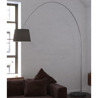 TURNING PIANTANA AD ARCO BASE IN MARMO NERO PARALUME A CONO IN TESSUTO BIANCO O NERO LAMPADINA ATTACCO E27