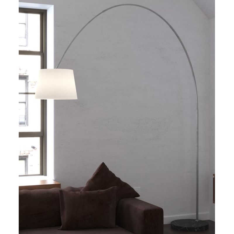 TURNING PIANTANA AD ARCO BASE IN MARMO NERO PARALUME A CONO IN TESSUTO BIANCO O NERO LAMPADINA ATTACCO E27