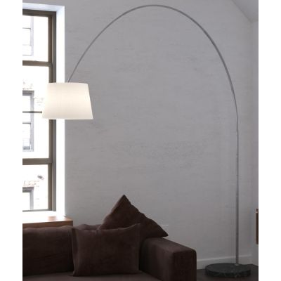 TURNING PIANTANA AD ARCO BASE IN MARMO NERO PARALUME A CONO IN TESSUTO BIANCO O NERO LAMPADINA ATTACCO E27