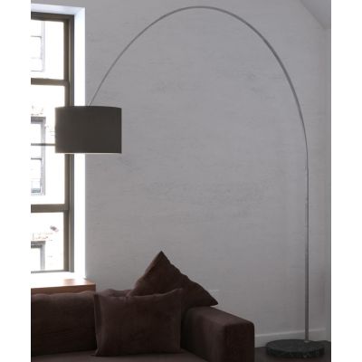 TURNING PIANTANA AD ARCO BASE IN MARMO NERO PARALUME A CILINDRO IN TESSUTO BIANCO O NERO LAMPADINA ATTACCO E27