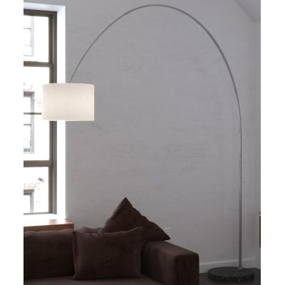 TURNING PIANTANA AD ARCO BASE IN MARMO NERO PARALUME A CILINDRO IN TESSUTO BIANCO O NERO LAMPADINA ATTACCO E27