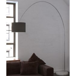 TURNING PIANTANA AD ARCO BASE IN MARMO BIANCO PARALUME A CILINDRO IN TESSUTO BIANCO O NERO LAMPADINA ATTACCO E27 2