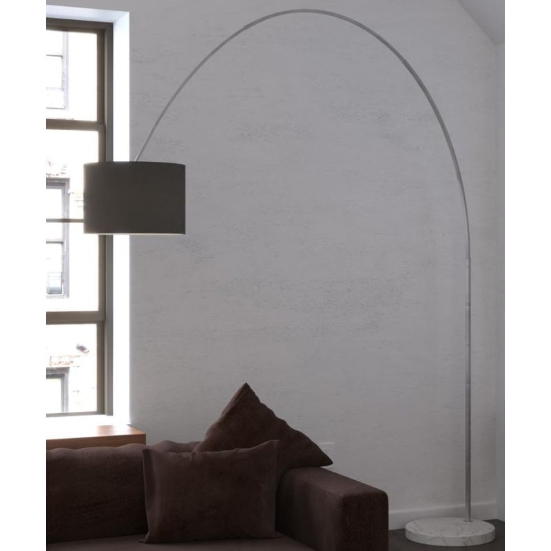 TURNING PIANTANA AD ARCO BASE IN MARMO BIANCO PARALUME A CILINDRO IN TESSUTO BIANCO O NERO LAMPADINA ATTACCO E27