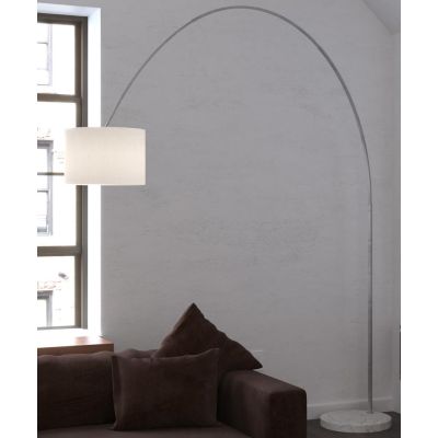 TURNING PIANTANA AD ARCO BASE IN MARMO BIANCO PARALUME A CILINDRO IN TESSUTO BIANCO O NERO LAMPADINA ATTACCO E27