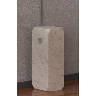 SLOPE PIANTANA CON BASE PARALLELEPIPEDO IN MARMO BIANCO E PARALUME IN TESSUTO O METALLO NICHEL LAMPADINA E27