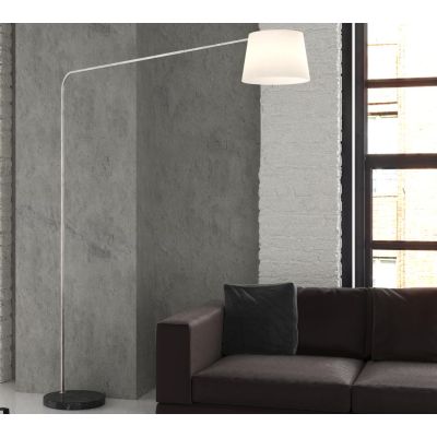 CORNER PIANTANA CON BASE ROTONDA PIATTA IN MARMO NERO E PARALUME IN TESSUTO O METALLO NICHEL LAMPADINA E27