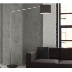 CORNER PIANTANA CON BASE ROTONDA PIATTA IN MARMO NERO E PARALUME IN TESSUTO O METALLO NICHEL LAMPADINA E27