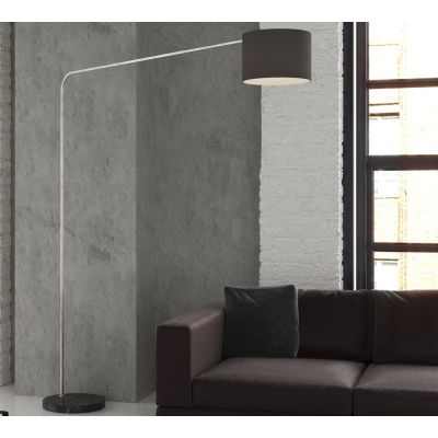 CORNER PIANTANA CON BASE ROTONDA PIATTA IN MARMO NERO E PARALUME IN TESSUTO O METALLO NICHEL LAMPADINA E27