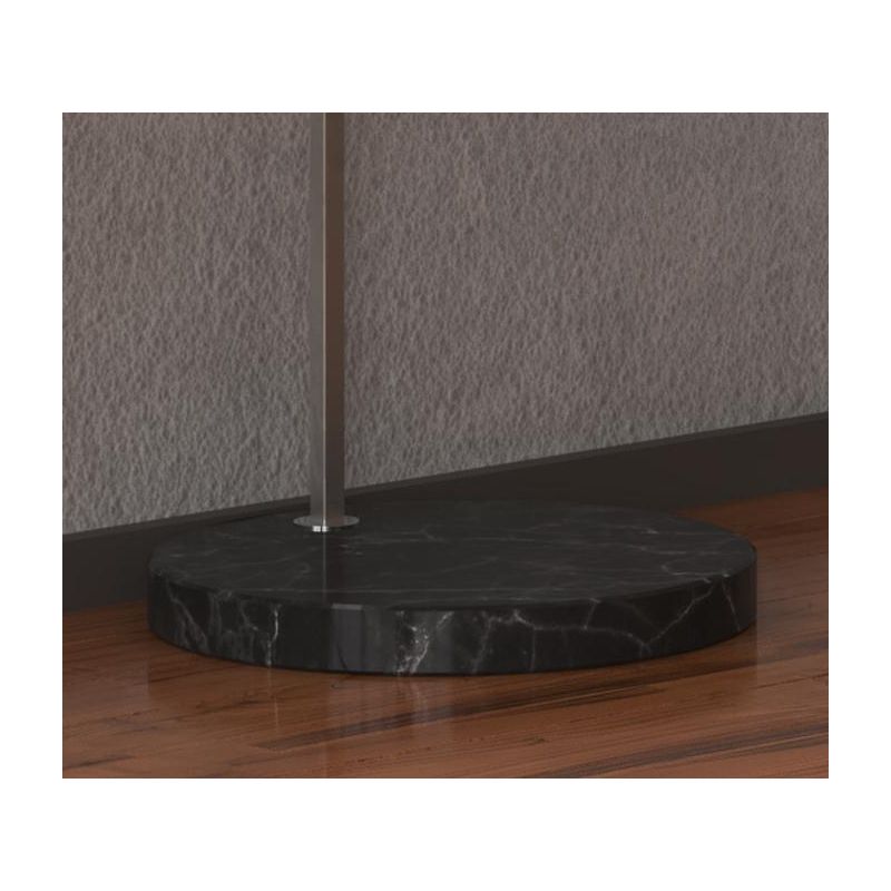 CORNER PIANTANA CON BASE ROTONDA PIATTA IN MARMO NERO E PARALUME IN TESSUTO O METALLO NICHEL LAMPADINA E27