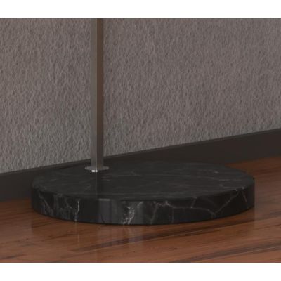CORNER PIANTANA CON BASE ROTONDA PIATTA IN MARMO NERO E PARALUME IN TESSUTO O METALLO NICHEL LAMPADINA E27