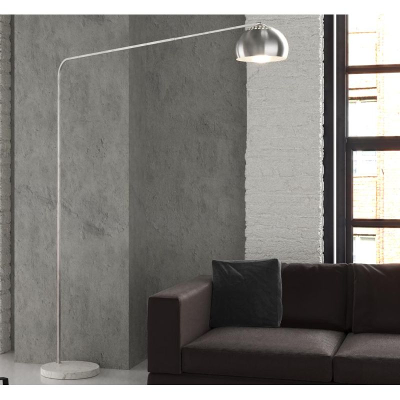 CORNER PIANTANA CON BASE ROTONDA PIATTA IN MARMO BIANCO E PARALUME IN TESSUTO O METALLO NICHEL LAMPADINA E27