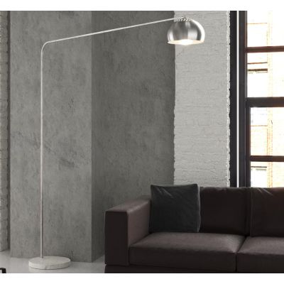 CORNER PIANTANA CON BASE ROTONDA PIATTA IN MARMO BIANCO E PARALUME IN TESSUTO O METALLO NICHEL LAMPADINA E27