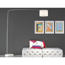 CORNER PIANTANA CON BASE ROTONDA PIATTA IN MARMO BIANCO E PARALUME IN TESSUTO O METALLO NICHEL LAMPADINA E27