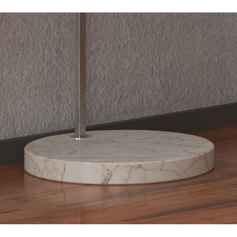 CORNER PIANTANA CON BASE ROTONDA PIATTA IN MARMO BIANCO E PARALUME IN TESSUTO O METALLO NICHEL LAMPADINA E27