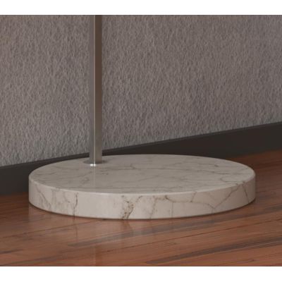CORNER PIANTANA CON BASE ROTONDA PIATTA IN MARMO BIANCO E PARALUME IN TESSUTO O METALLO NICHEL LAMPADINA E27