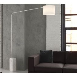 CORNER PIANTANA CON BASE PARALLELEPIPEDO IN MARMO BIANCO E PARALUME IN TESSUTO O METALLO NICHEL LAMPADINA E27 2