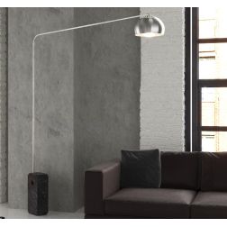 CORNER PIANTANA CON BASE PARALLELEPIPEDO IN MARMO NERO E PARALUME IN TESSUTO O METALLO NICHEL LAMPADINA E27