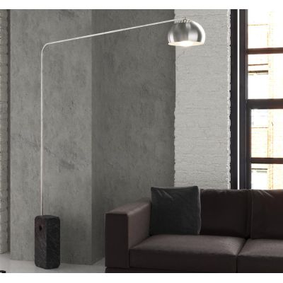 CORNER PIANTANA CON BASE PARALLELEPIPEDO IN MARMO NERO E PARALUME IN TESSUTO O METALLO NICHEL LAMPADINA E27