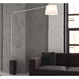 CORNER PIANTANA CON BASE PARALLELEPIPEDO IN MARMO NERO E PARALUME IN TESSUTO O METALLO NICHEL LAMPADINA E27 2